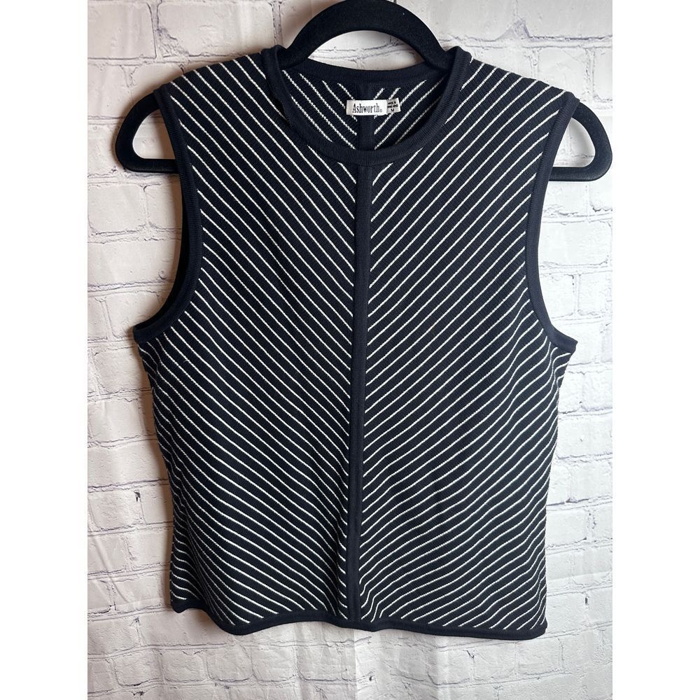 Ashworth Womens Black White Diagonal Stripe Sleeveless Knit Golf Top Size M